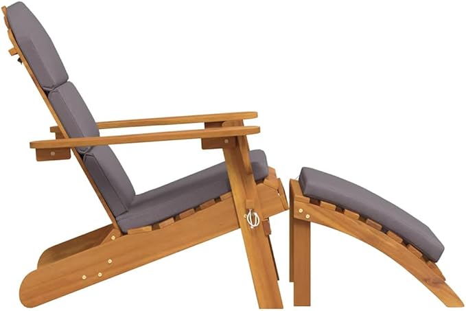 Dark Grey Cushion Solid Acacia Wood Foldable Adirondack Garden Chair with Matching Footrest for Outdoor Relaxation and - Photo 5