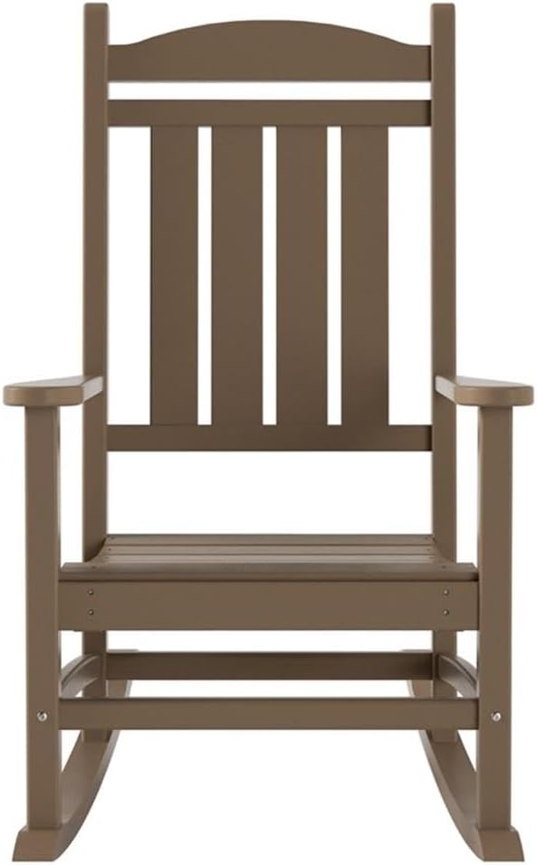 Costaelm Oversized Outdoor Rocking Chair, High Back Porch Rocker Chair, HDPE All Weather Resistant Outdoor Seating Furniture Wide Rocker Chair for Patio, Lawn, Garden, Weathered Wood
