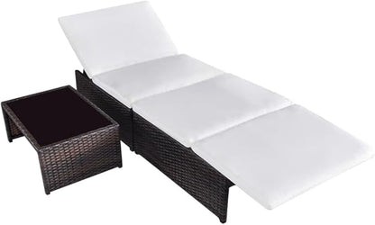 Sun Loungers 2 pcs Outdoor Chaise,Outdoor Lounge Chairs Set of 2,Chaise Lounge,Lounge Chairs for Outside,Pool Lounge Chairs,Outdoor Chaise Lounge,with Table Poly Rattan Brown