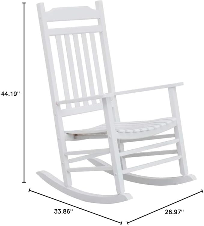 Wood Rocking Chair Porch Rocker Classic Outdoor Patio Outdoor Indoor Furniture for Balcony, Backyard, Garden, Outside, White