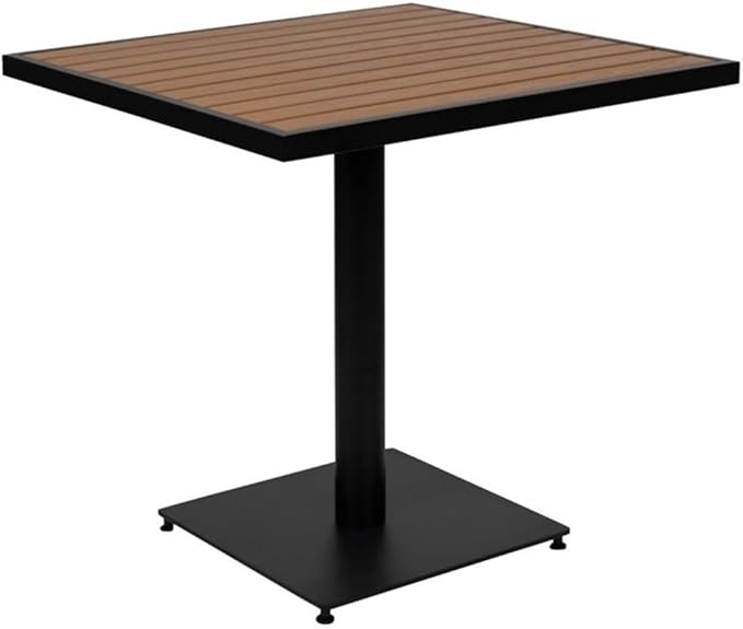 BOWERY HILL 30" Square Patio Dining Table, Faux Teak Poly Slats, Black Powder Coated Steel Frame, Weather and Rust Resistant, Modern Outdoor Table for Yard, Patio, Deck or Poolside Use