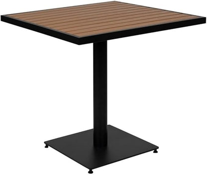 BOWERY HILL 30" Square Patio Dining Table, Faux Teak Poly Slats, Black Powder Coated Steel Frame, Weather and Rust Resistant, Modern Outdoor Table for Yard, Patio, Deck or Poolside Use