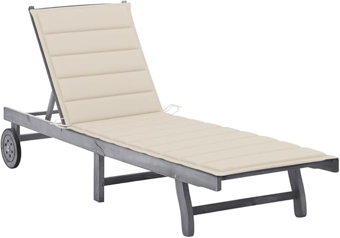 Outdoor Chaise Lounge 78.7" Grey Solid Acacia Wood Patio Sunlounger with 4-Position Adjustable Backrest & Wheels for - Photo 1