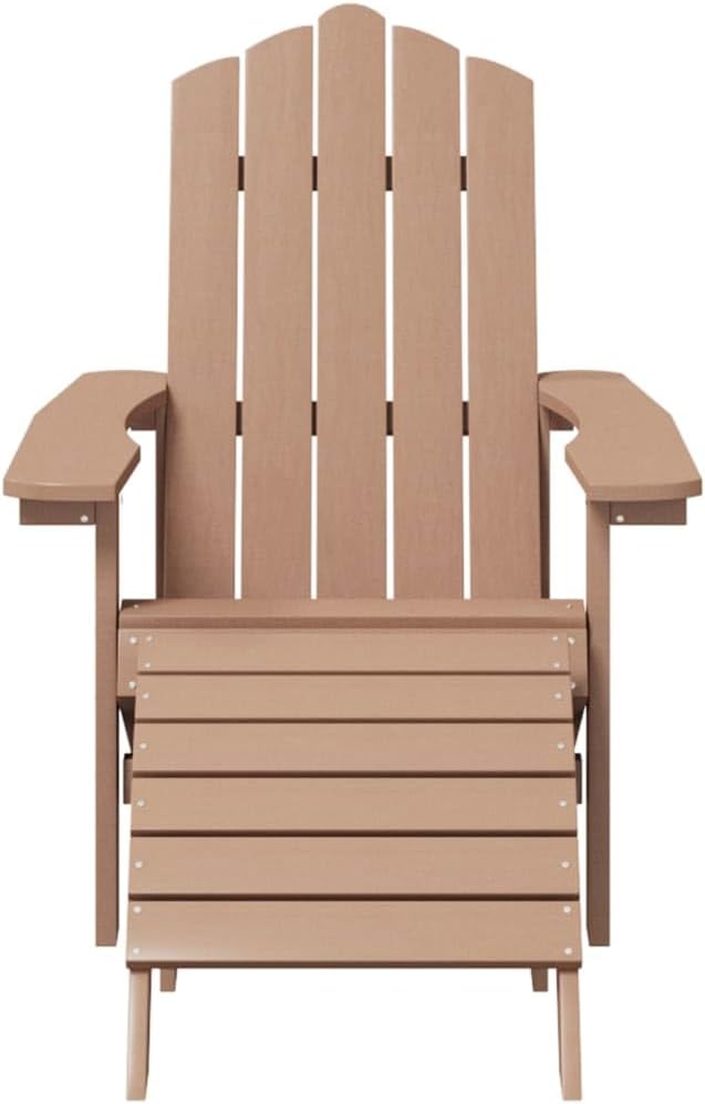 Brown HDPE Adirondack Chair Set with 2 Chairs and 2 Footstools for Outdoor Patio Garden Terrace - Photo 5