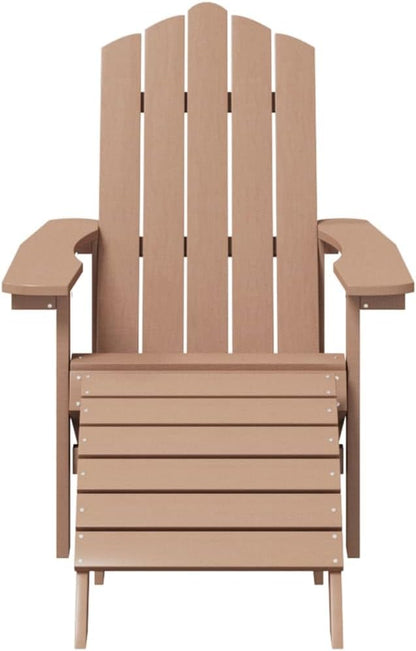 Brown HDPE Adirondack Chair Set with 2 Chairs and 2 Footstools for Outdoor Patio Garden Terrace Relaxation Comfortable Durable