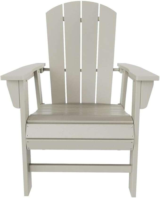 Costaelm Outdoor Adirondack Chair, HDPE Patio Balcony Chairs, Portside Seashell Nautical Curveback Adirondack Chairs and Fire Pit Chairs, Sand