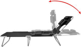 Folding Sun Lounger Black 22.8"x74.4"x10.6" Powder-Coated Steel Frame Adjustable Backrest Patio Pool Beach Lounge - Photo 4
