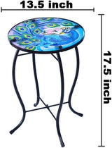 13.5 Inch Round Peacocks Glass Side Table, Patio Small Table, Outdoor Side Table, Outdoor Bar Table - Photo 3