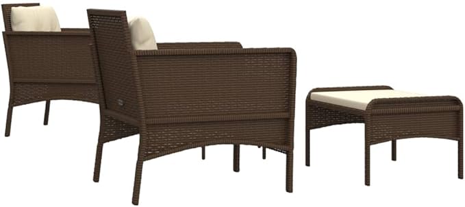 vidaXL Patio Lounge Set with Cushions - Brown Poly Rattan Garden Furniture, Metal Frame, White Cushion - Photo 7