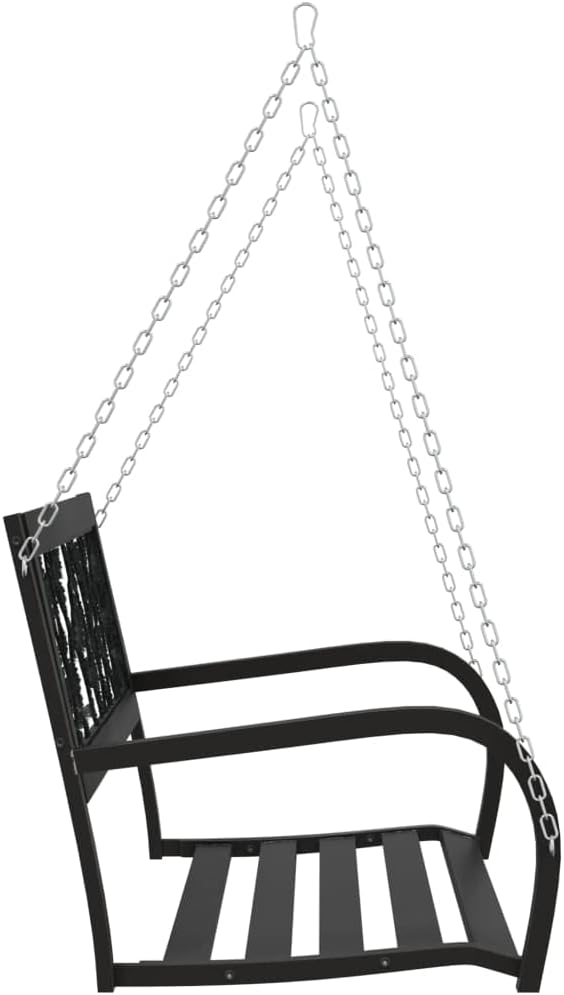Garden Swing Bench Black Steel and Plastic Medium Outdoor Seating for Garden and Patio