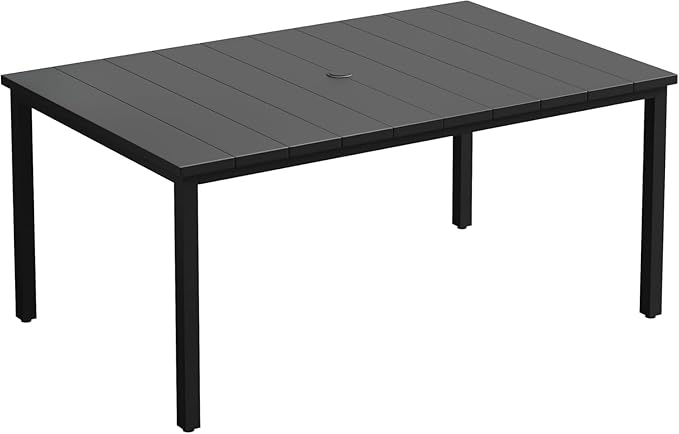 VICLLAX 63" Rectangle Outdoor Dining Table for 6, Patio Table with Umbrella Hole, All Weather Metal Patio Tables - Photo 1