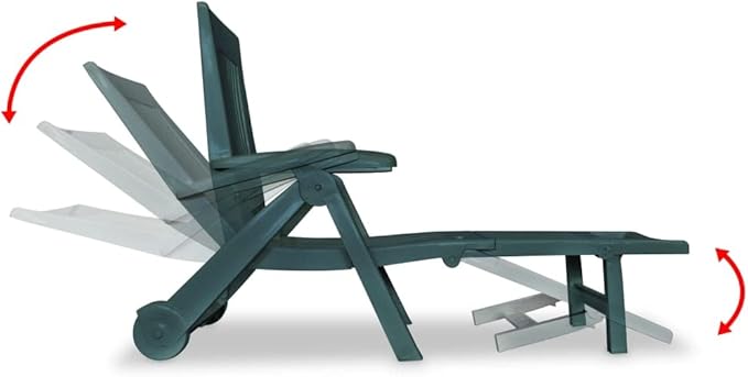 Foldable Green Plastic Sunlounger, 76.8"x28.3"x39.8", Adjustable Backrest - Photo 6