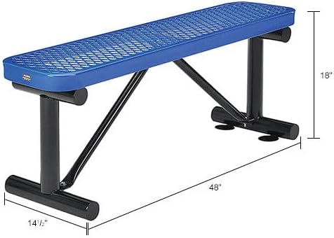 Global Industrial 4'L Heavy Duty Expanded Metal Mesh Flat Bench with Steel Frame, Portable Outdoor Bench, 1000 lbs Capacity, Blue, 48" L x 14-1/2"W x 18" H