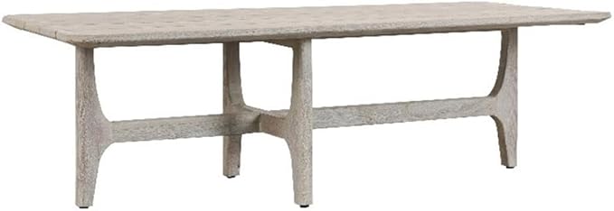 Pemberly Row Rectangle Teak Wood Outdoor Coffee Table, 55" W x 24" D x 17" H, Matte Gray Finish, Hand-Finished with Two-Sided Tapered Legs, Durable Patio and Garden Furniture with Plastic Floor