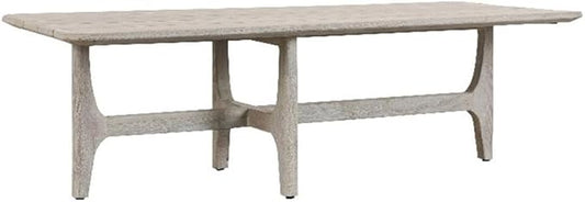 Pemberly Row Rectangle Teak Wood Outdoor Coffee Table, 55" W x 24" D x 17" H, Matte Gray Finish, Hand-Finished with Two-Sided Tapered Legs, Durable Patio and Garden Furniture with Plastic Floor