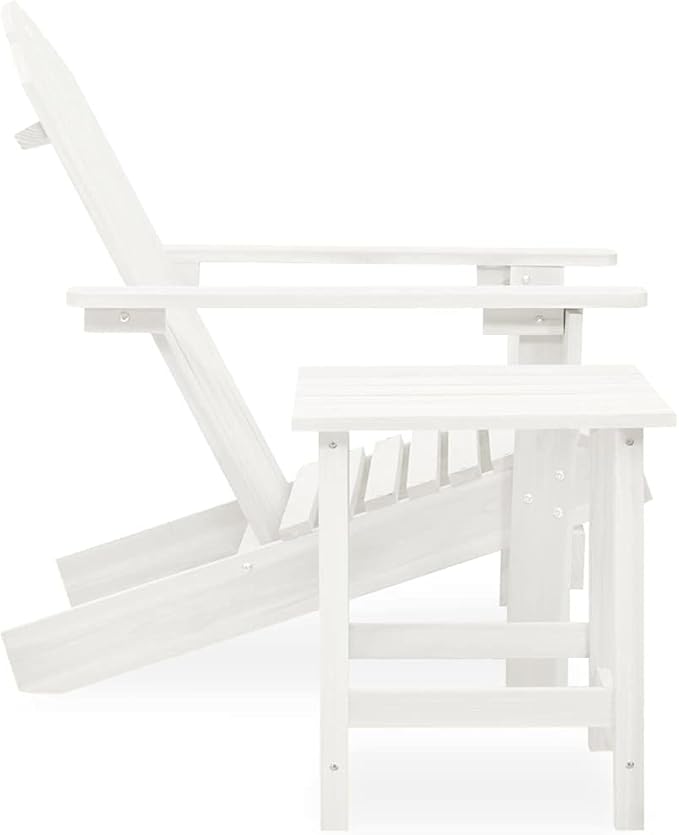 White Solid Fir Wood Adirondack Chair with Table Ergonomic Outdoor Furniture for Garden Patio Relaxation Comfortable Seating