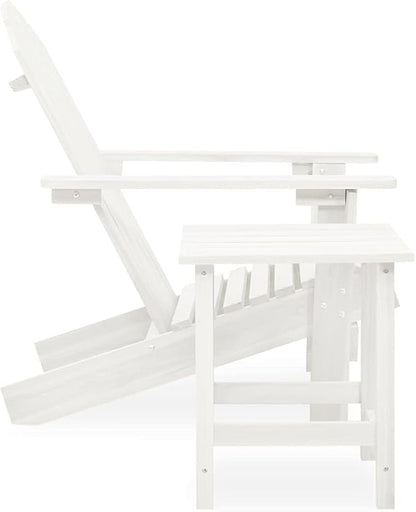 White Solid Fir Wood Adirondack Chair with Table Ergonomic Outdoor Furniture for Garden Patio Relaxation Comfortable Seating