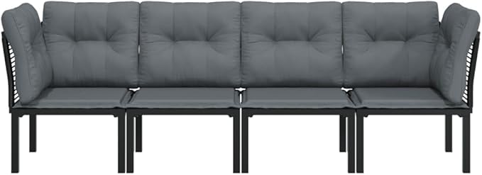 4-Piece Modular Outdoor Sectional Sofa Set in Synthetic Poly Rattan, Black/Grey, 24.4x24.4x26.8 in - Photo 3
