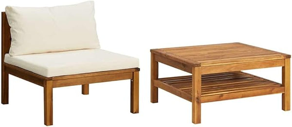 27.2" Patio Sectional Middle Unit, Acacia Wood, Cream Cushions, UV Fabric, Zip Covers, Deck/Balcony - Photo 1