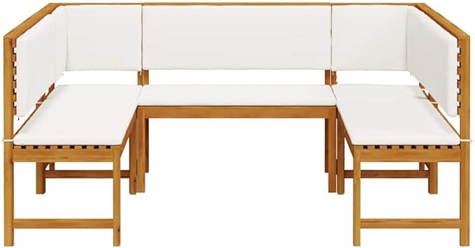5-Piece Solid Acacia Wood Garden Bench Set in Brown, Outdoor Patio Furniture with Finished Back Design, Rustic Rectangular Seating for Terrace and Lawn, Durable