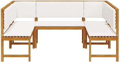 5-Piece Solid Acacia Wood Garden Bench Set in Brown, Outdoor Patio Furniture with Finished Back Design, Rustic Rectangular Seating for Terrace and Lawn, Durable