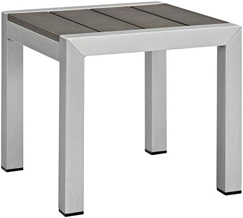 Modway Shore Aluminum Textilene® Mesh Outdoor Patio Poolside Chaise Lounge Chair and Side End Table Set in Silver Black - Photo 8