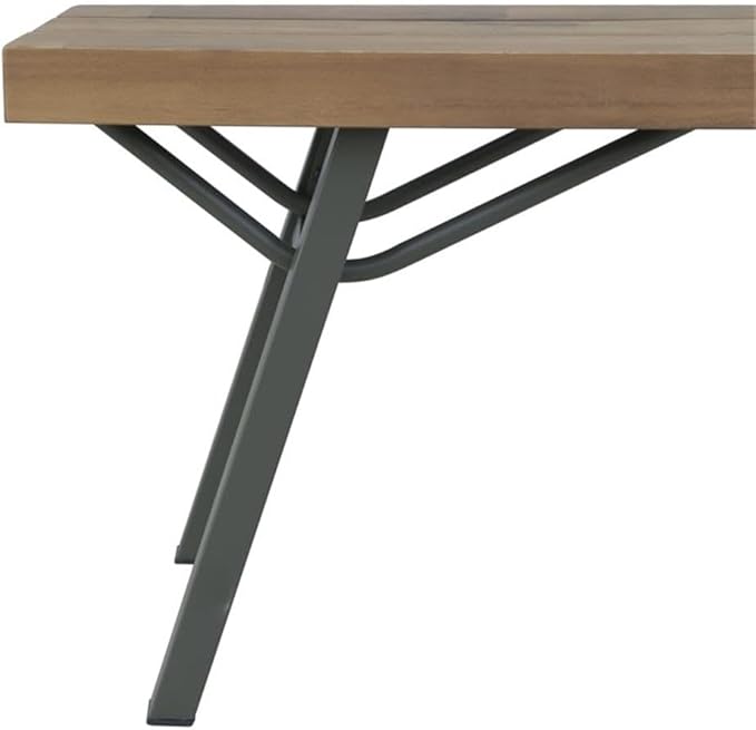 BOWERY HILL 47.2" Solid Acacia Wood and Steel Garden Bench, Brown and Gray Oiled Finish, Rectangular Outdoor Bench, Weather-Resistant Patio Seating for Garden, Terrace, or Balcony, Seats 2 Adults
