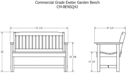 Sequoia Professional CM-BENSQ42-CGE Commercial Grade Exeter 4 Foot Garden Bench, Coastal Teak