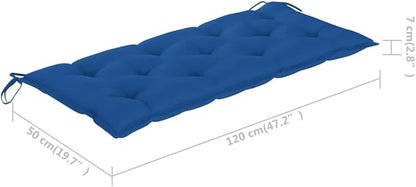 Portable Folding Garden Bench with Blue Cushion, Natural Bamboo Frame and 100% Polyester Medium Seat, Weather Resistant Outdoor Furniture for Patio Balcony, Foldable Design
