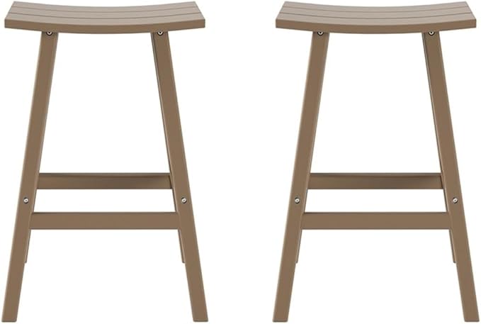 Costaelm All-Weather Bar Stools Set of 2, 29" Height Outdoor Bar Stools, Adirondack Poly Patio Bar Stool for Patio, Deck, Kitchen Counter and Garden, Weathered Wood