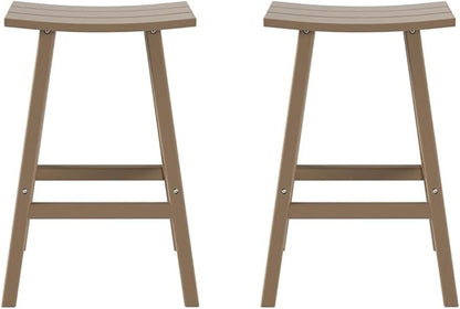 Costaelm All-Weather Bar Stools Set of 2, 29" Height Outdoor Bar Stools, Adirondack Poly Patio Bar Stool for Patio, Deck, Kitchen Counter and Garden, Weathered Wood