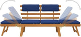 Convertible Garden Bench with Cushions, Outdoor Daybed, Acacia Wood Patio Furniture, Grey Wash Finish Brown and Blue - Photo 6