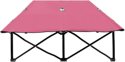 Pink Folding Sun Lounger for Two, 600D Polyester with PE Coating, Powder-Coated Steel Frame, Outdoor Chaise Lounge Chair for Patio, Poolside, Beach, Garden, Supports 529 lbs