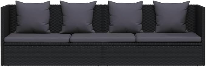 Outdoor Chaise Lounge 78.7x23.6x22.8 in Black Wicker Patio Lounge Chair with Adjustable Backrest & Zippered Cushions - Photo 6