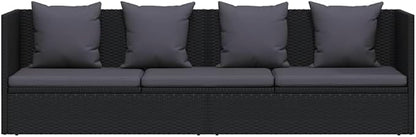 Patio Bed Adjustable Armrests Outdoor Chaise Lounge Rectangular Sofa with Removable Cushions for 3 Adults, Manual Multi-Position Backrest, Durable Synthetic Poly Rattan