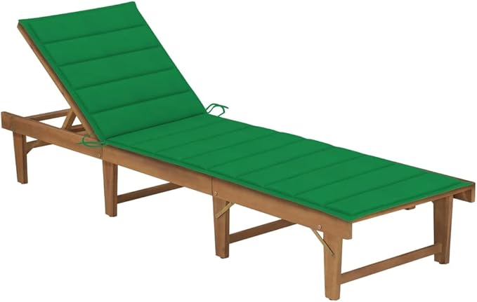Folding Sun Lounger Green Solid Acacia Wood Large 78.7"x24"x33.9" Adjustable Backrest Reclining Outdoor Chaise for - Photo 1