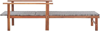 Adjustable Sun Lounger with Cushion, Grey Outdoor Chaise Lounge Chair, Patio Furniture with Solid Acacia Wood Frame and PE Rattan for Poolside, Garden, Backyard Relaxation