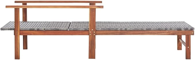 Grey PE Rattan Sunlounger, 78.7" L x 21.7" W Acacia Wood Frame Outdoor Chaise with 3-Position Adjustable Backrest, Weather-Resistant Tanning Chair for Patio, Poolside & Small Balcony
