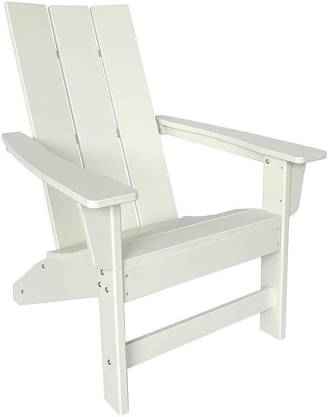 Pemberly Row Modern Resin Adirondack Chair, Weatherproof HDPE Plastic, White Finish, 35.5" H x 29" W x 32" D, Folding Design, UV-Protected Scratch-Resistant Surface, Indoor/Outdoor Patio Porch Garden