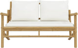 2-Seat Bamboo Patio Loveseat Outdoor Couch with Cream Cushions 29.5 x 45.3 in Rustic Balcony Seating Lightweight Garden - Photo 3