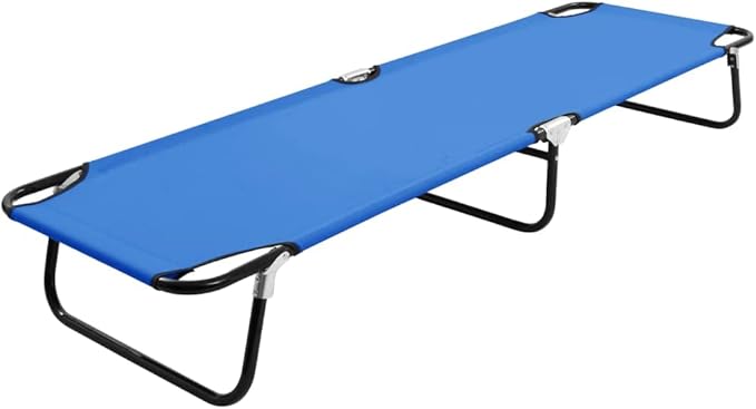 Folding Blue Sun Lounger Steel Frame Portable Camping Cot 22.8 x 74.8 x 11 in Weather-Resistant Polyester for Garden - Photo 1