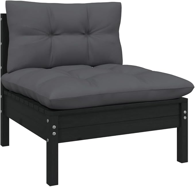 Patio Middle Sofa with Cushions Black Solid Pinewood Outdoor Chairs Furniture Outdoor Patio Furniture Set Suitable for - Photo 1