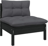 Patio Middle Sofa with Cushions Black Solid Pinewood Outdoor Chairs Furniture Outdoor Patio Furniture Set Suitable for - Photo 1