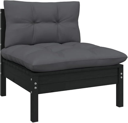 Patio Middle Sofa with Cushions Black Solid Pinewood Outdoor Chairs Furniture Outdoor Patio Furniture Set Suitable for Poolside, Bistro, Patio.