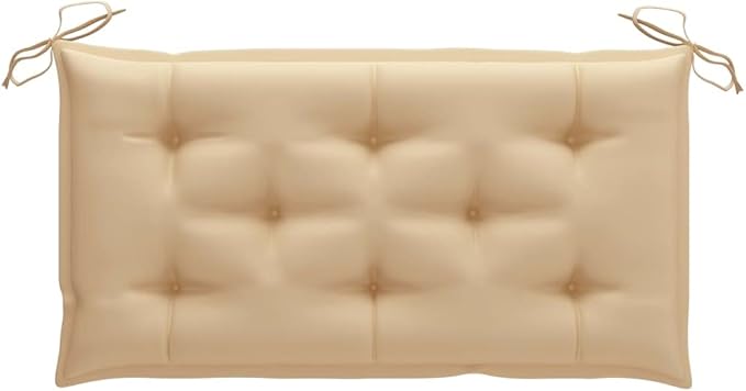 Rustic Solid Teak Garden Bench with Plush Beige Cushion, Durable Rectangular Patio Bench for Outdoor Seating, Comfortable Wooden Furniture for Balcony or Conservatory