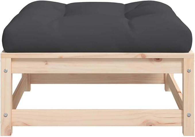 Solid Pine Wood Rustic Patio Footstool Set with Cushions, Gray Natural Wood Finish - Photo 6