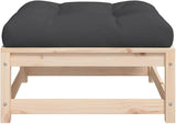 Solid Pine Wood Rustic Patio Footstool Set with Cushions, Gray Natural Wood Finish - Photo 6