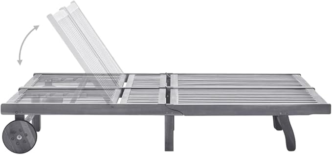Outdoor Sun Lounger for Two, Grey Solid Acacia Wood Patio Furniture with Adjustable Backrest and Wheels - Photo 4