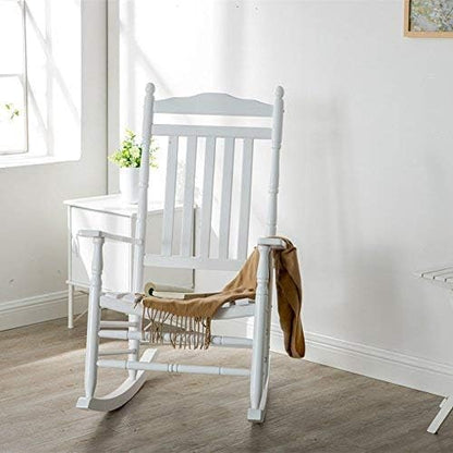 Outdoor Wooden Rocking Chair for Patio and Porch - Traditional Indoor Outside Furniture Rocker for Lawn, Backyard and Garden, White