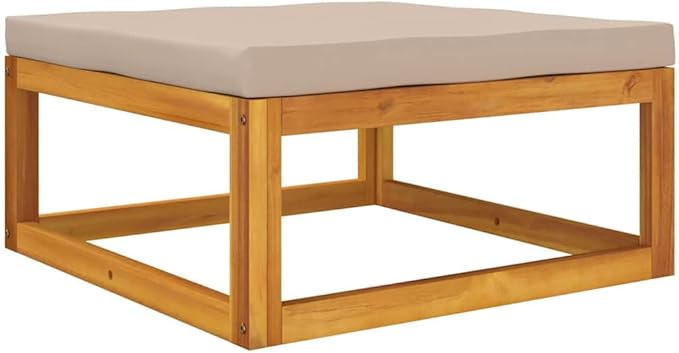 Acacia Wood Outdoor Garden Footrest, Taupe Cushion, Modular Design, Weather-Resistant, Patio Balcony Backyard Seating - Photo 4